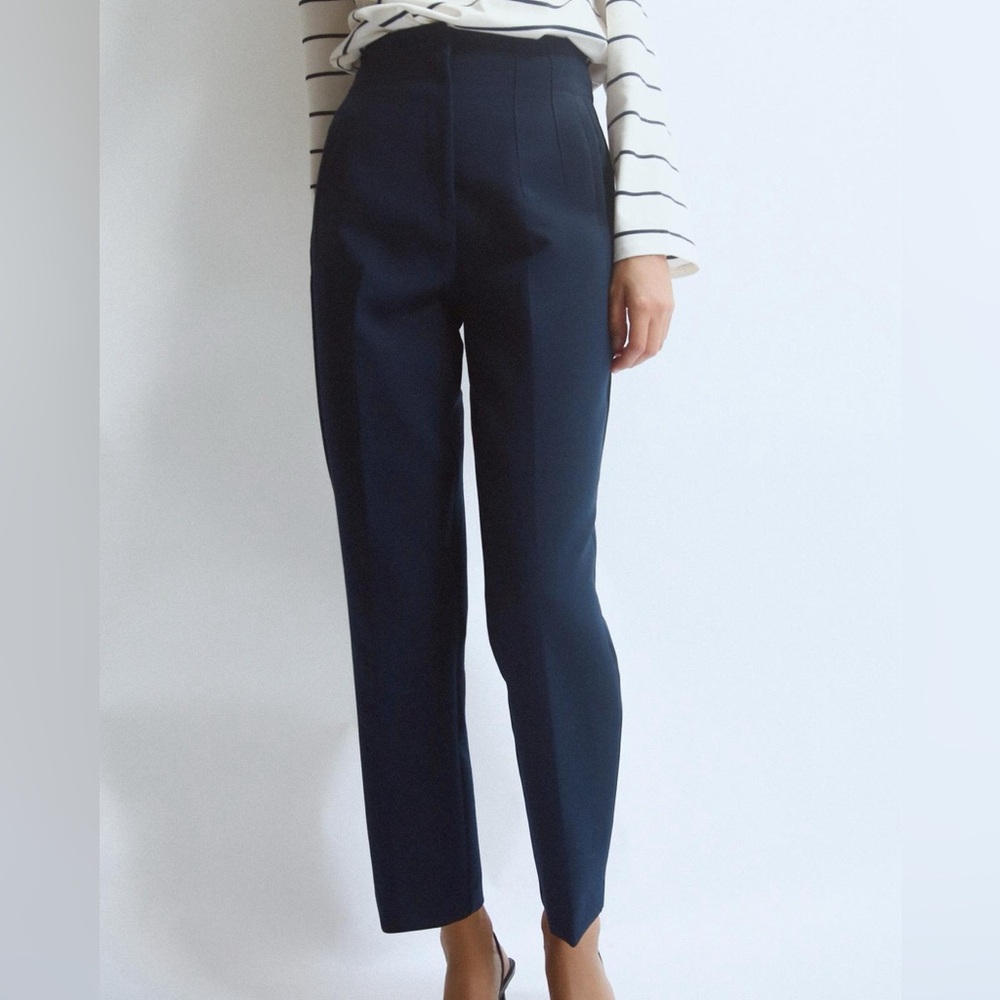 Zara pleated high waisted dress pants (navy blue) size Large